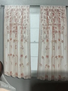 Lush Decor Riley Curtain Panel Ruffle Textured Flower Bow Blush 54”x63” MSRP 100 - Picture 1 of 4