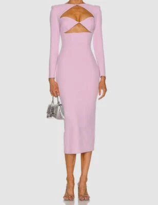 Vestido midi recortado manga larga doble página rosa para mujer Alex Perry $1800 talla 6 Foto 1 de 4