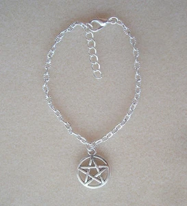 Pentagram Charm Silver Plated Chain Bracelet - Wicca Magic Pagan Witch Goth - Picture 1 of 6