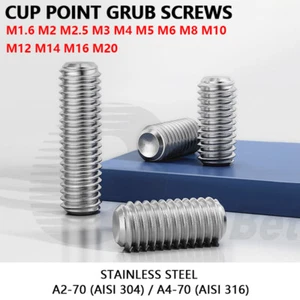 Stainless Steel M1.6 - M16 Grub Screws Cup Point Allen Socket Set Screws DIN 916 - Picture 1 of 171