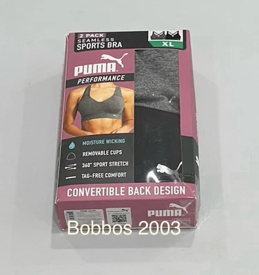 Puma Women's 2-Pack Performance Seamless Sports Bra, Black/Gray, Size XL - Image 1 of 4