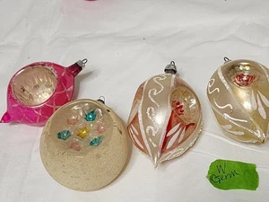 West Germany Colorful set/4 Glass Christmas 3"Ornament Mica 2-triple indented - Picture 1 of 14