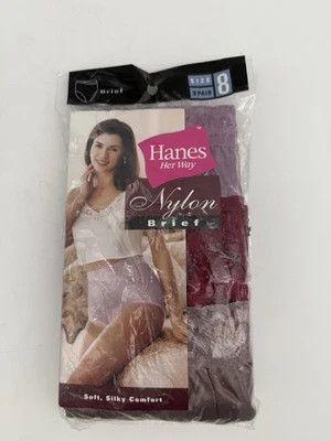 复古 Hanes Her Way 尺寸 8 尼龙内裤花边装饰内裤 1999 年 NOS 3 包 — 第 1/4 张图片