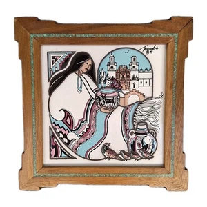 Cleo Teissedre Hand Painted Tile Signed Framed Native American Southwestern 1991 - Picture 1 of 9