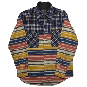 Think Pink Patchwork Flannel Shirt L Plaid Stripe Outdoor Vintage - Picture 1 of 14