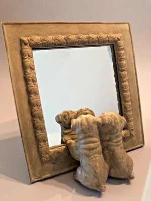 Square Resin Tabletop Mirror Puppies Enjoying their Reflection! Pugs? Frenchies? - Image 1 of 4