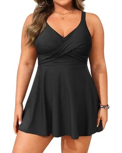 Plus Size Swim Dress - Two Piece Tankini Swimsuit Tummy Control Bathing Suit ... - Picture 1 of 6
