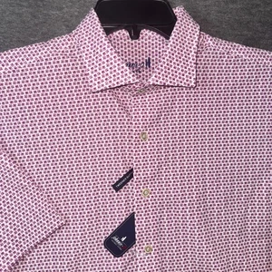 Johnnie-O Hangin Out Mens Caspian Geometric Print Button Up Shirt Red Sz L NEW - Picture 1 of 9