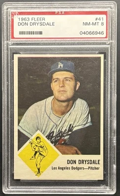 Fleer #41 Don Drysdale 1963 PSA 8 casi nuevo - como nuevo Foto 1 de 2