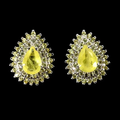 Pendientes de plata de ley 925 pera zafiro 7x5 mm joyas de piedras preciosas naturales Foto 1 de 4