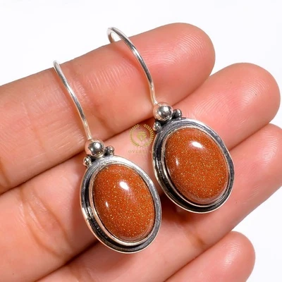 Red Sunstone Gemstone Earring 925 Sterling Silver Handmade Jewelry - 1.50" - Image 1 of 3