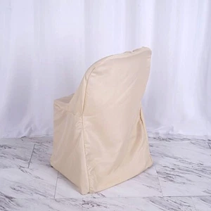 50 Beige Polyester FOLDING Flat CHAIR COVERS Wedding Party Banquet Decorations - Picture 1 of 7