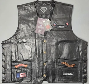 Buffalo Leather 4XL Biker vest Black NWT 14 patches USA Live to ride riding gear - Picture 1 of 17