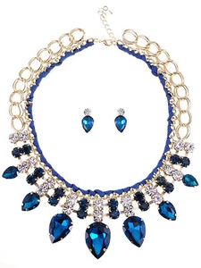 Golden Tone Ocean Faux Topaz White Rhinestone Accented Necklace Clr Earring Set - Photo 1 sur 5