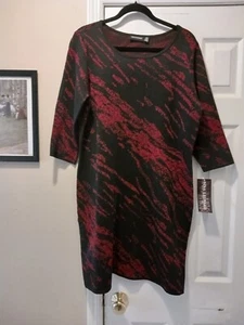 Nina Leonard Scoop Neck 3/4 Sleeve Midi Sweater Dress Black/Red/Glitter 1X - Picture 1 of 7