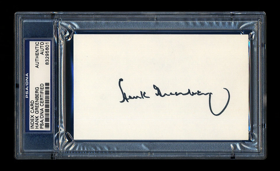 HANK GREENBERG SIGNED INDEX CARD MINT PSA/DNA SLABBED AUTOGRAPHED HOF TIGERS - Image 1 of 1