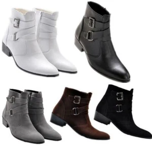 Fashion men's western cowboy ankle boots zipper buckle cuban heels dress shoes - Picture 1 of 26