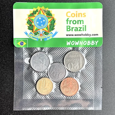 Brazilian Coins 🇧🇷 5 Unique Random Coins from Brazil for Coin Collecting 🇧🇷 - Image 1 of 3