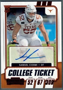 2021 Panini Contenders Draft Picks Samuel Cosmi novato universitario boleto automático radiocontrol SP - Imagen 1 de 2