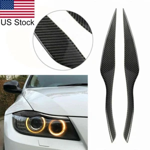 2x Carbon Fiber Headlight Eyelid Cover Eyebrow Trims For BMW E90 E91 3 Series - Picture 1 of 10