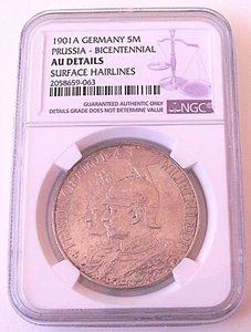 1901 A Germany 5 M, Prussia , NGC AU details, nice silver coin #1837, #57-20 - Picture 1 of 8