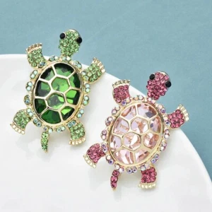 Sparkly Ornament Turtle Oceanic Creature Rhinestone Brooch Jewelry - Picture 1 of 6