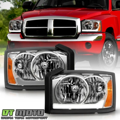 Par de faros de tubo LED cromados izquierda+derecha para Dodge Dakota 2005-2007 actualización Foto 1 de 4