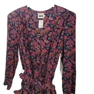 Vintage 70's Leslie Fay Paisley Pink Dress With Belt Size 12 Made In The USA - Picture 1 of 10