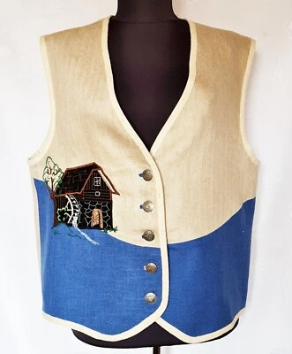 VEST VINTAGE TRACHTEN OKTOBERFEST DIRNDL TYROL WOMEN SLEEVELESS :US14/EU 42 - Image 1 of 4