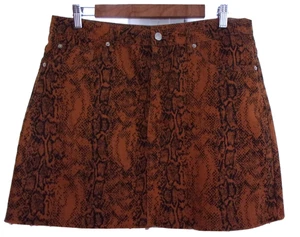Denim & Co Skirt Women's Tan Animal Print 5 Pocket Short Raw Edge Hem Size 14 - Picture 1 of 9