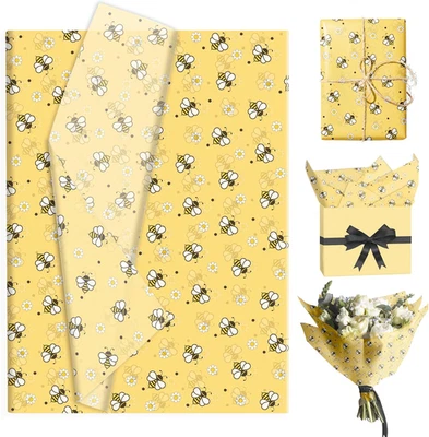 100 Sheets Bee Daisy Tissue Paper Gift Wrapping Supplies Yellow Honeybee Gift Wr - Image 1 of 4