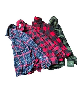 Lot Of 4 Plaid Flannel Button Down Shirts Fleece Snap Blue Boys Size 8 - Picture 1 of 11