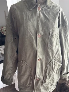 VTG LL Bean Men's Canvas Flannel Lined Barn Field Coat Jacket Green L - Picture 1 of 11