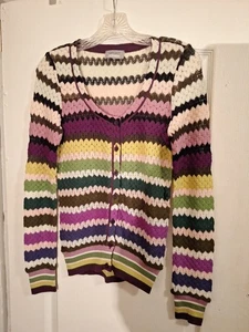 VINTAGE MISSONI SPORT GESTREIFTES KNOPFLEISTE STRICKOBERTEIL PULLOVER 33" Brustumfang - Bild 1 von 7