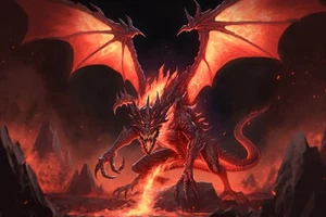 Impresión de póster de imagen de pared de fuego paisaje dragón fantasía arte en lienzo - Imagen 1 de 22