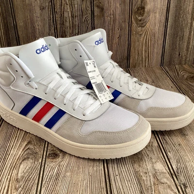 NEW Adidas Mens Hoops 2.0 Mid White Royal Scarlet FW8252 Shoes Sneakers Size 13 - Image 1 of 4