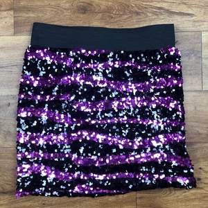 Windsor Women Sz L Black Purple Sequin Skirt *Flaws *Read - Picture 1 of 11