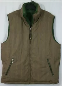 Eddie Bauer Premium Goose Down Vest L Tall Puffer Reversible Plaid Green - Picture 1 of 8