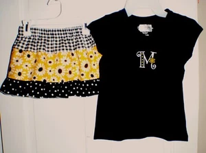 Custom Boutique Daisy Embroidered Letter M Top and Skirt Set Handmade BTS 6 New - Picture 1 of 1