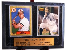 Vintage Baseball's Iron Man Plaque Cal Ripken Jr. and Lou Gehrig w/COA 6"x8"
