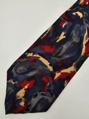 Gravata masculina de seda designer Halston III vintage formal tradicionalista multicolorida - Imagem 1 de 4