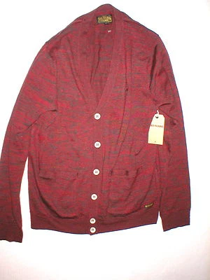 Nuevo NUEVO CON ETIQUETAS L Para Hombres Cárdigan Suéter Botón Rojo Oscuro Verdadera Religión Sangre de Buey Tinte Espacial Foto 1 de 4