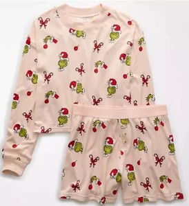 American Eagle Candy Cane Grinch Pajama Set with Matching Socks  - Picture 1 of 11