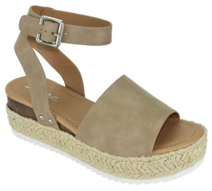 Soda Women Wedge Sandals Open Toe Strap Flatform Espadrilles Beige Natural TOPIC - Picture 1 of 3