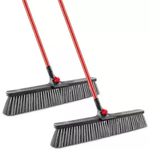 24 in. High Power Rough Sweep Push Broom Set Clamp-Style with Steel Handle (2-Pa - Picture 1 of 12