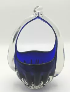 Vintage Murano Sommerso Large Cobalt Blue Cased Glass Basket heavy 900g UK exp ⭐ - Picture 1 of 5