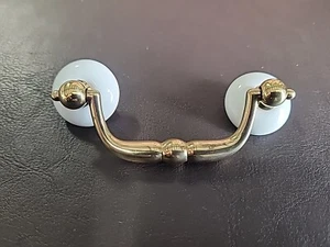 Keeler Manor House Polished Brass with White Porcelain 2 1/2"cc Bail Pull A44 - Picture 1 of 5