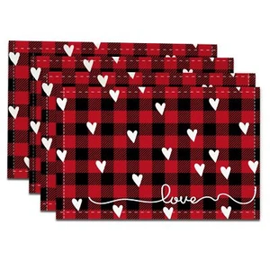 Valentine's Day Placemats Set of 4 12x18 Inch Red Love Table Mats Love Linen ... - Picture 1 of 7