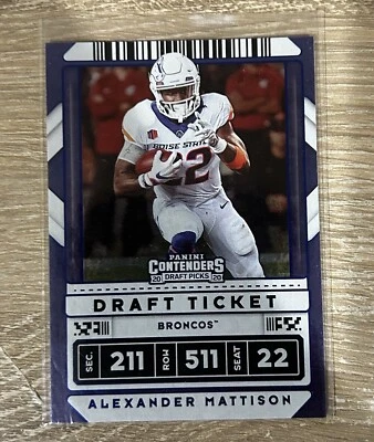 2020 Panini Contenders Draft Picks Draft Ticket Blue Foil #4 Alexander Mattison - Image 1 of 2