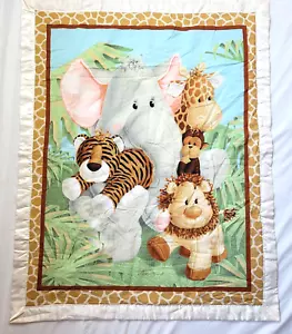 Dschungel Babys Baby Kinderzimmer Decke Satinborte 34x43 Baumwolle 2-seitig Elefant Löwe - Bild 1 von 12